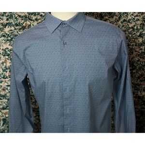 ALFANI Men's Shirt Slim Cut Blue Geometric Cotton Nylon 16 34-35 Large